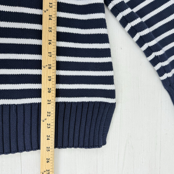 J.Crew Turtleneck Sweater Women Large Navy Stripe Cotton Chunky Knit Coastal - Picture 14 of 16
